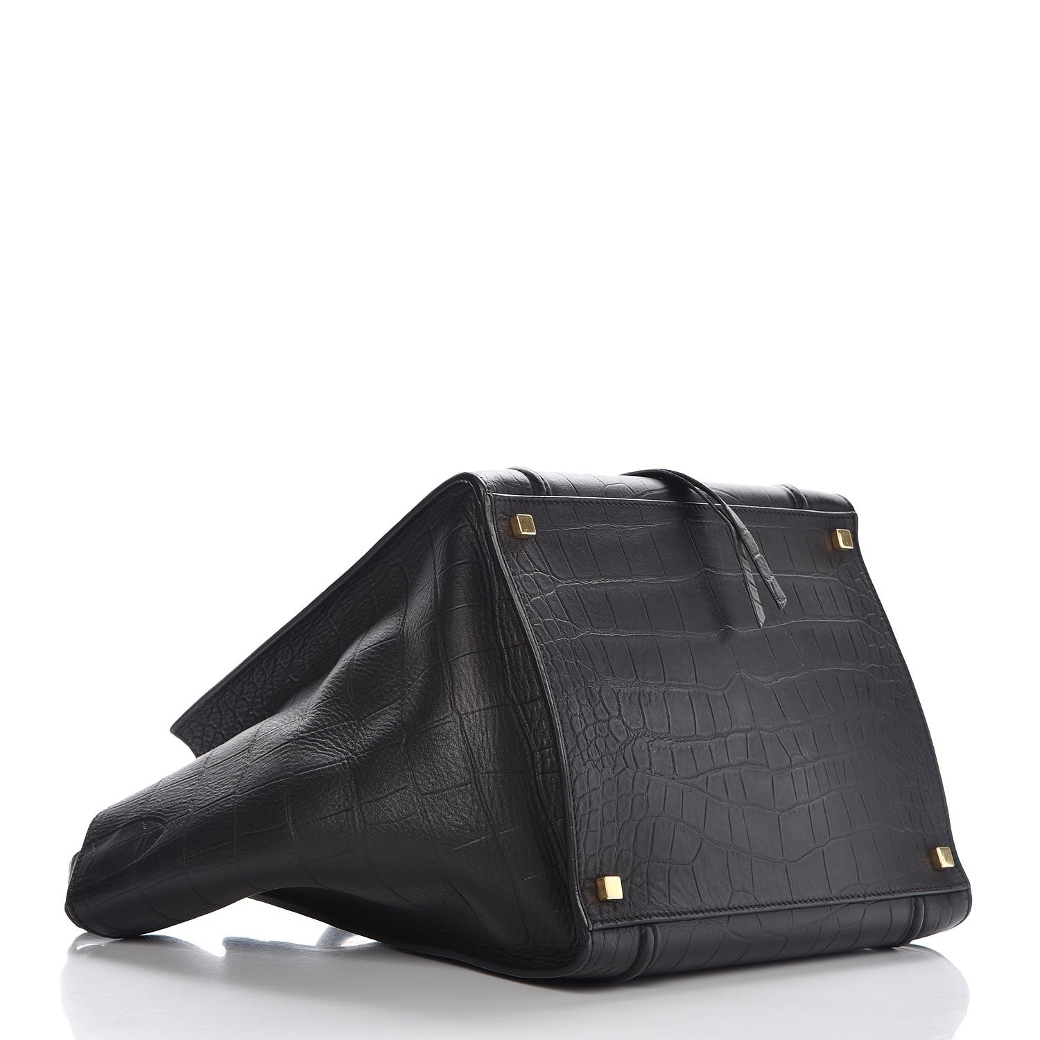 Celine Crocodile Embossed Calfskin Medium Phantom Luggage Black 4 of 10