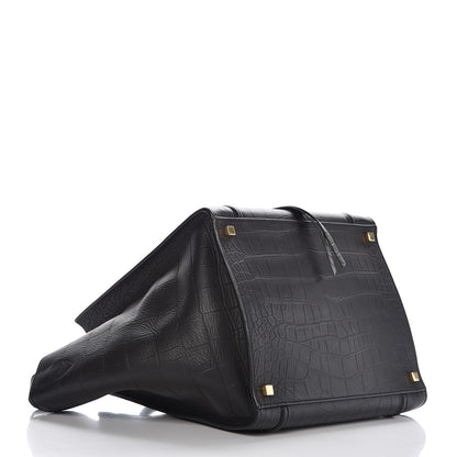 Celine Crocodile Embossed Calfskin Medium Phantom Luggage Black 4 of 10