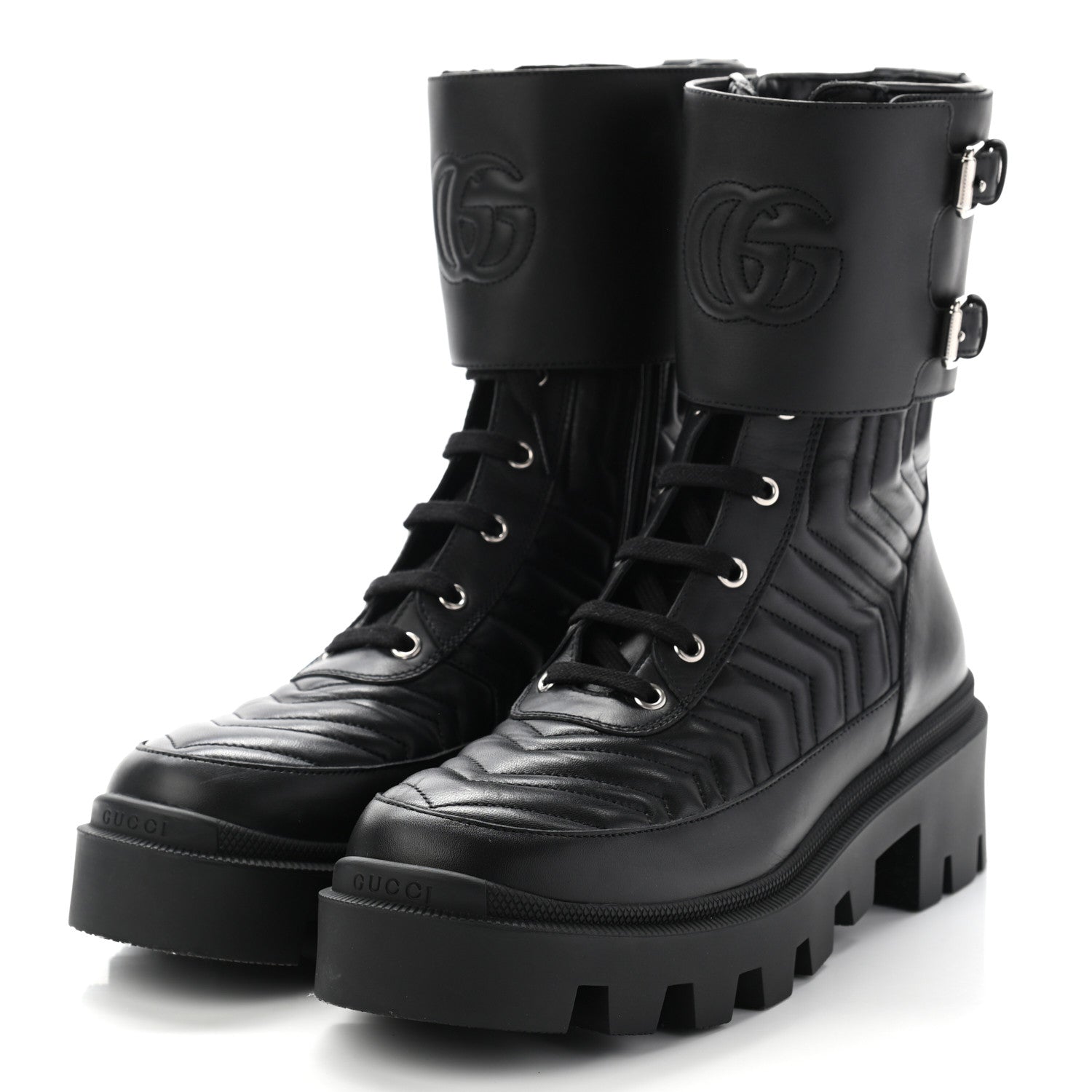 Gucci Nappa Frances GG Matelasse Platform Combat Boots 40 Black 3 of 13