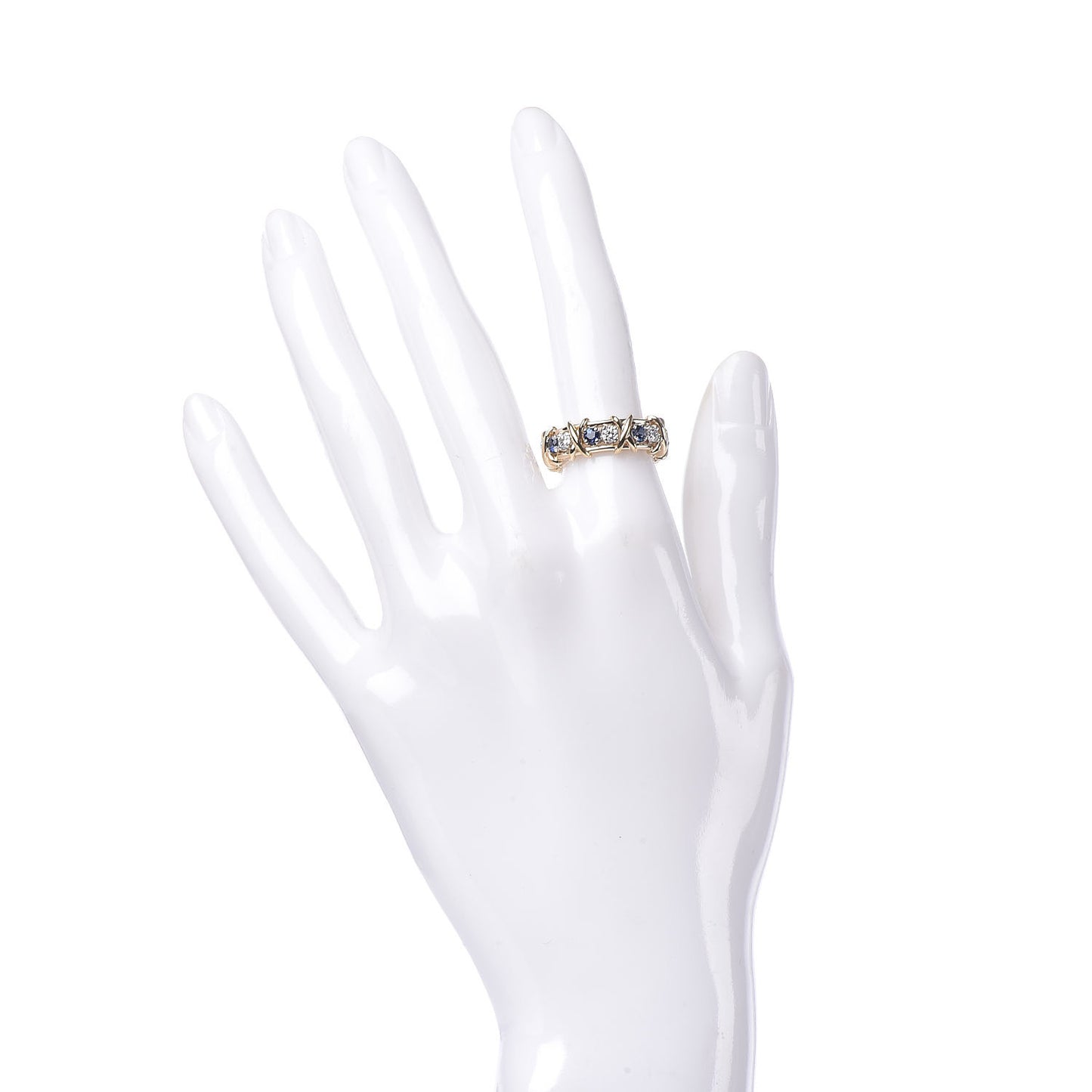 18K Yellow Gold Platinum Blue Sapphire Diamond Schlumberger Sixteen Stone Ring 52 6