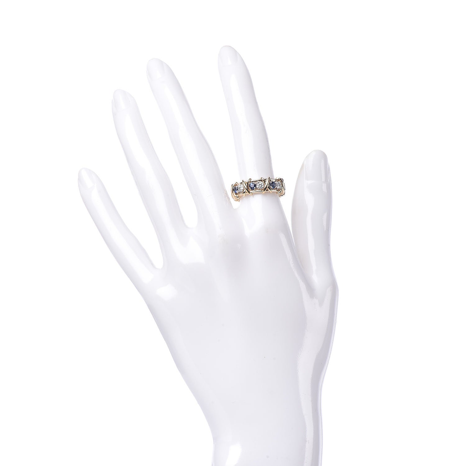 Tiffany 18K Yellow Gold Platinum Blue Sapphire Diamond Schlumberger Sixteen Stone Ring 52 6 2 of 5