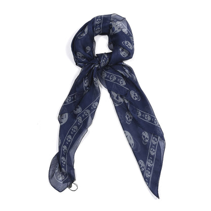 Alexander McQueen Silk Chiffon Skull Scarf Grey Navy 1 of 5