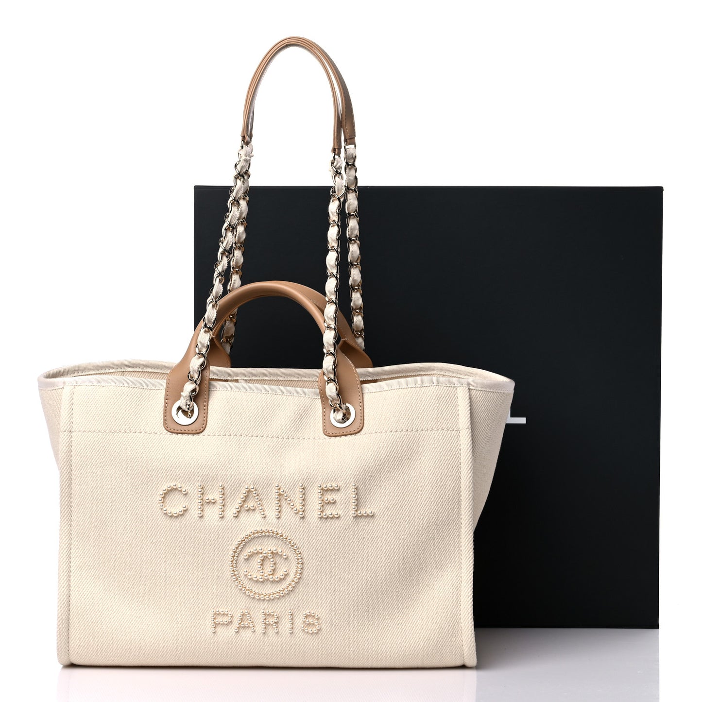 Canvas Pearl Medium Deauville Tote Ecru Beige