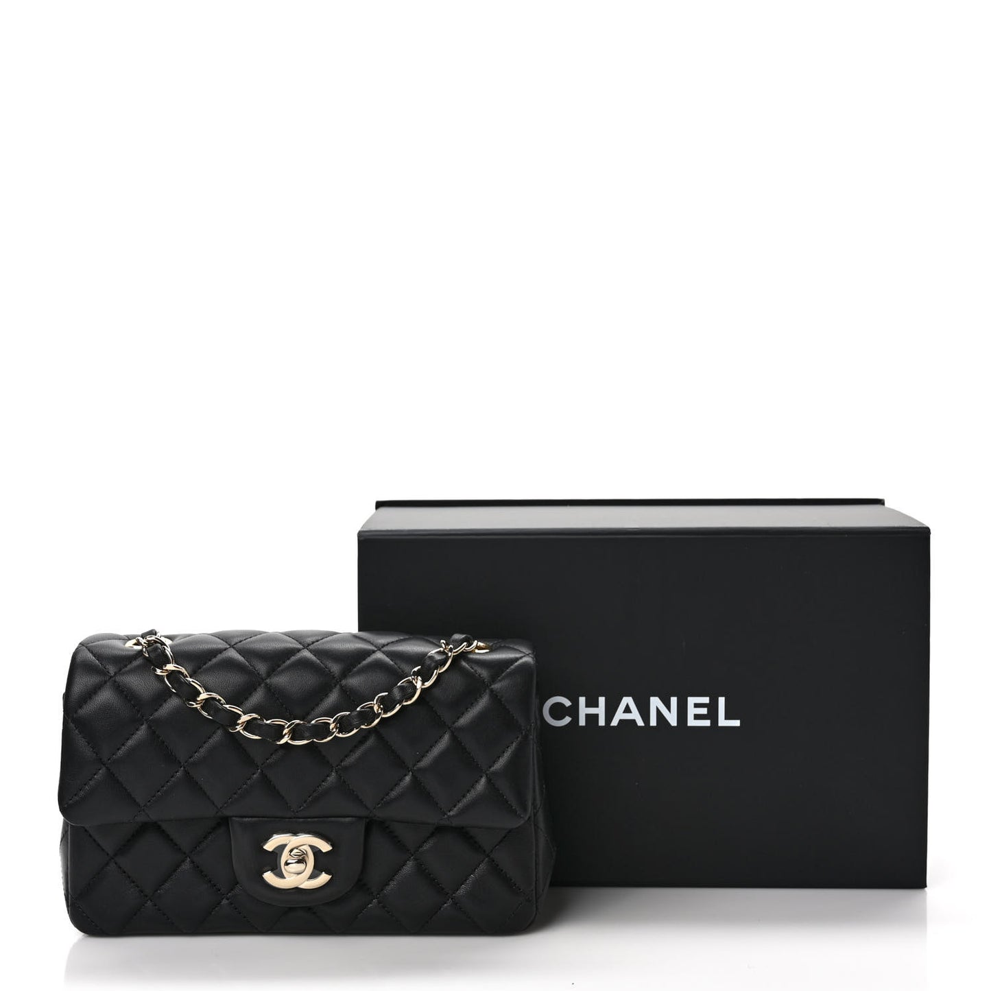 Lambskin Quilted Mini Rectangular Flap Black