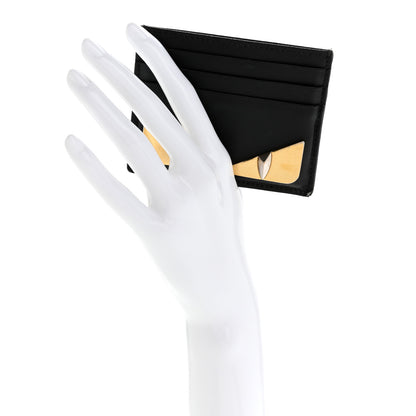 Fendi Vitello Liberty Lucido Metal Monster Eyes Card Holder Black Gold 2 of 13
