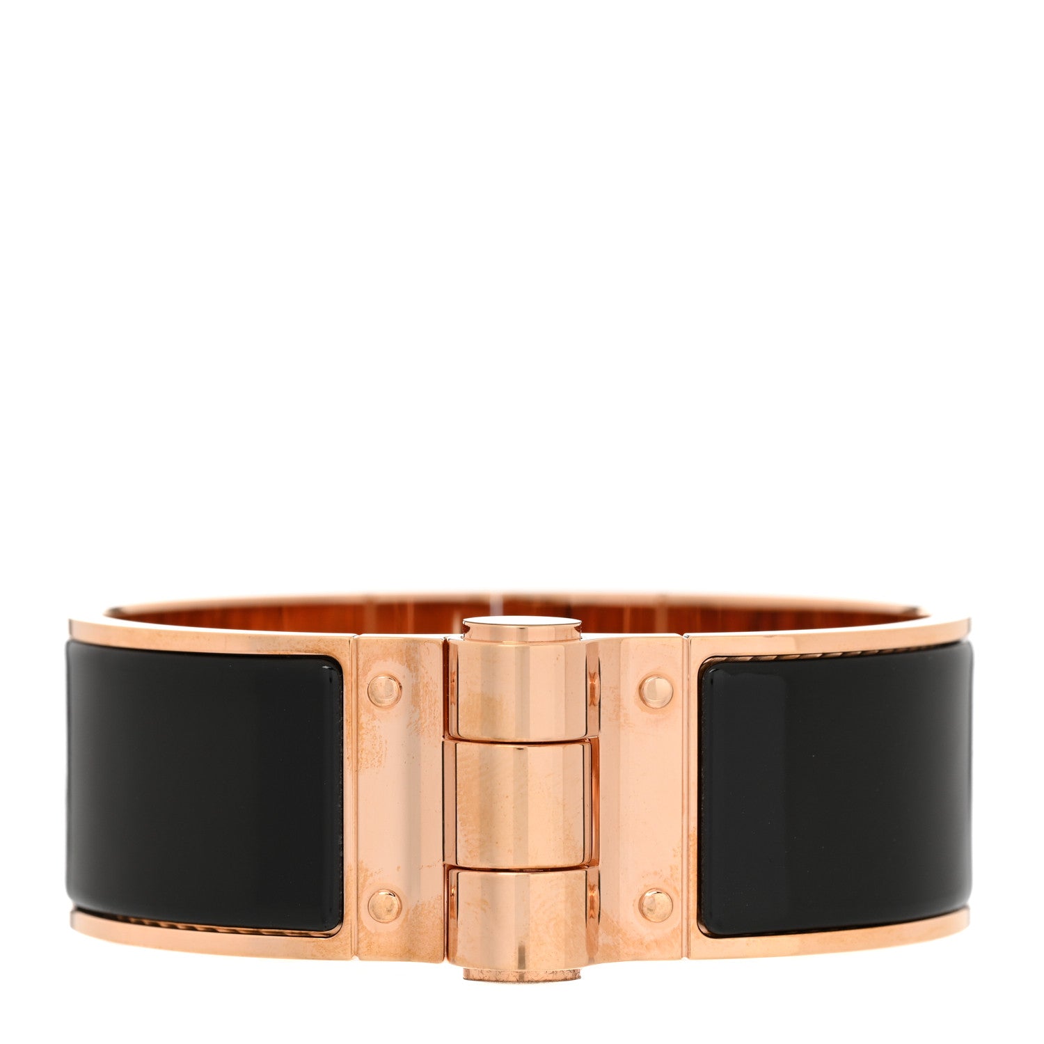 Hermes Enamel Charniere Uni Wide Hinged Bracelet M Black 1 of 5