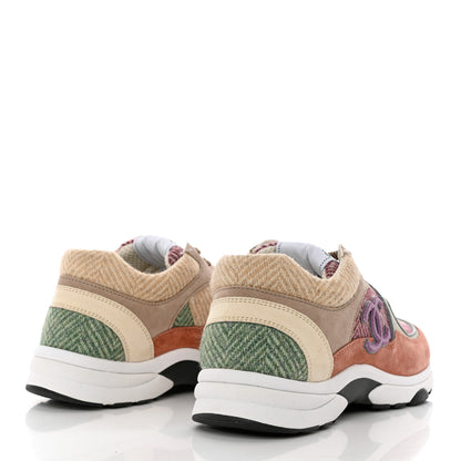 Chanel Fabric Suede Calfskin CC Sneakers 41 Pink Beige Multicolor 4 of 8