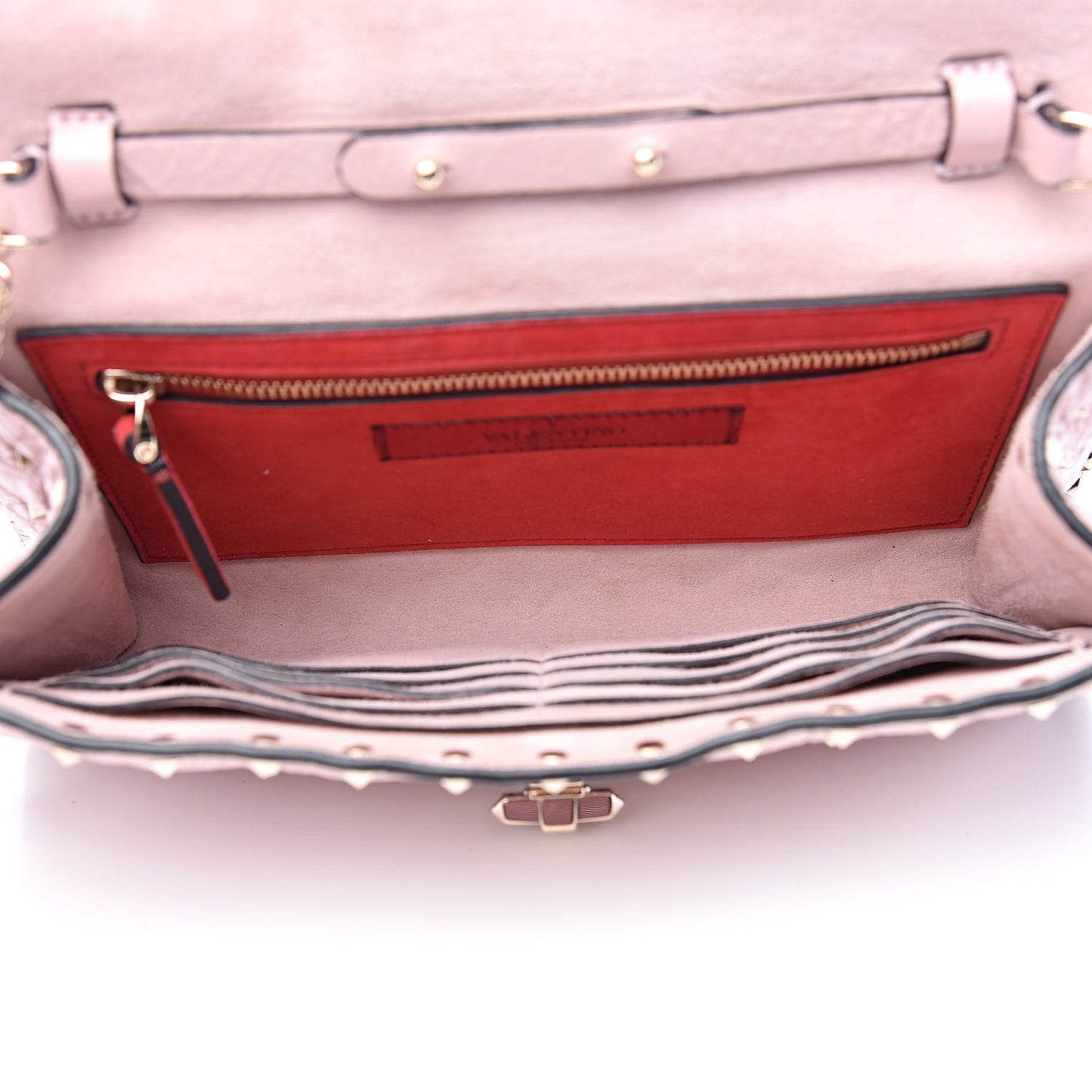 Craquele Nappa Rockstud Spike Wallet on Chain Water Rose