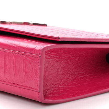 Saint Laurent Calfskin Crocodile Embossed Medium Classic Monogram Kate Tassel Satchel Fuchsia 9 of 11