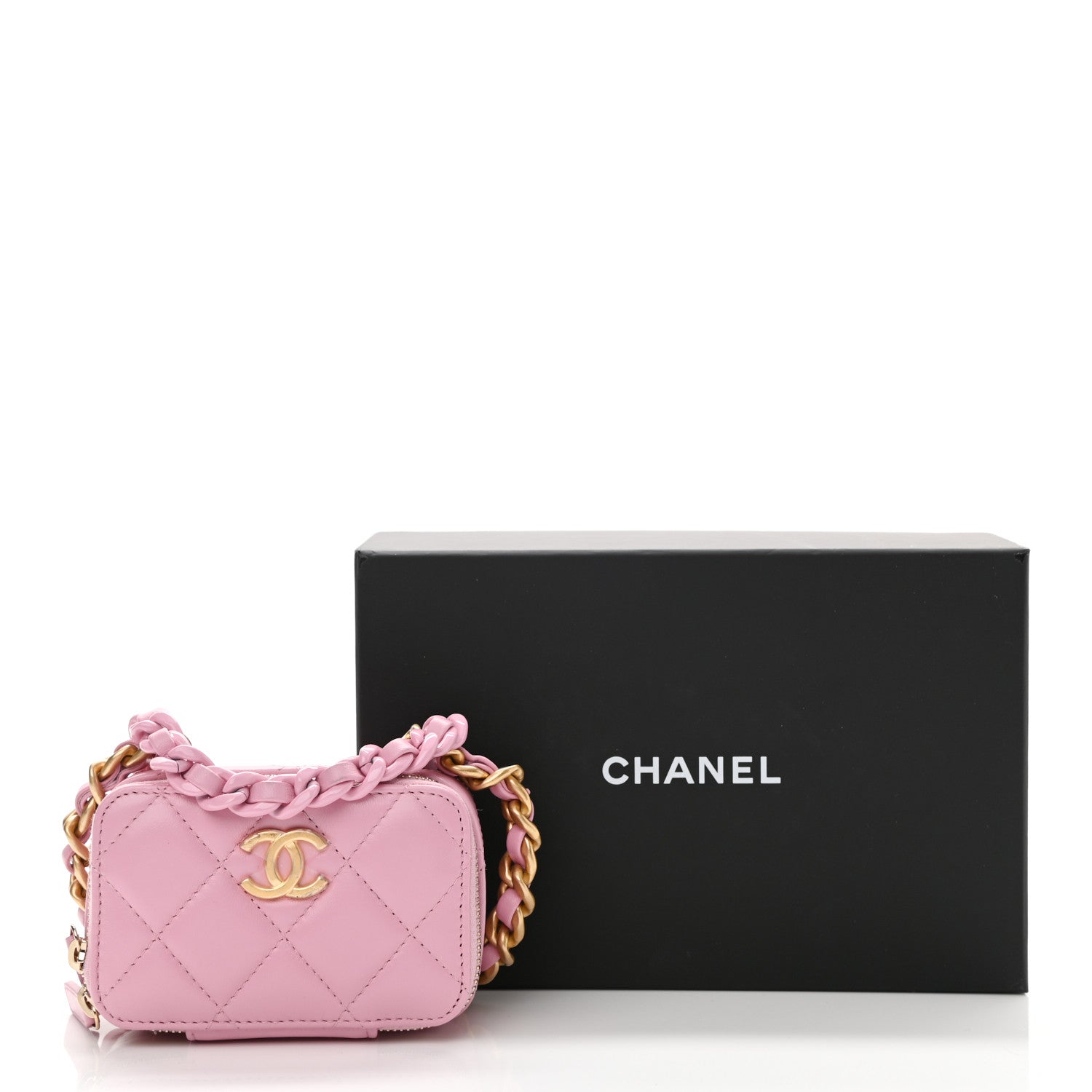 Chanel Lambskin Quilted Mini Lacquered Chain Clutch Pink 12 of 12