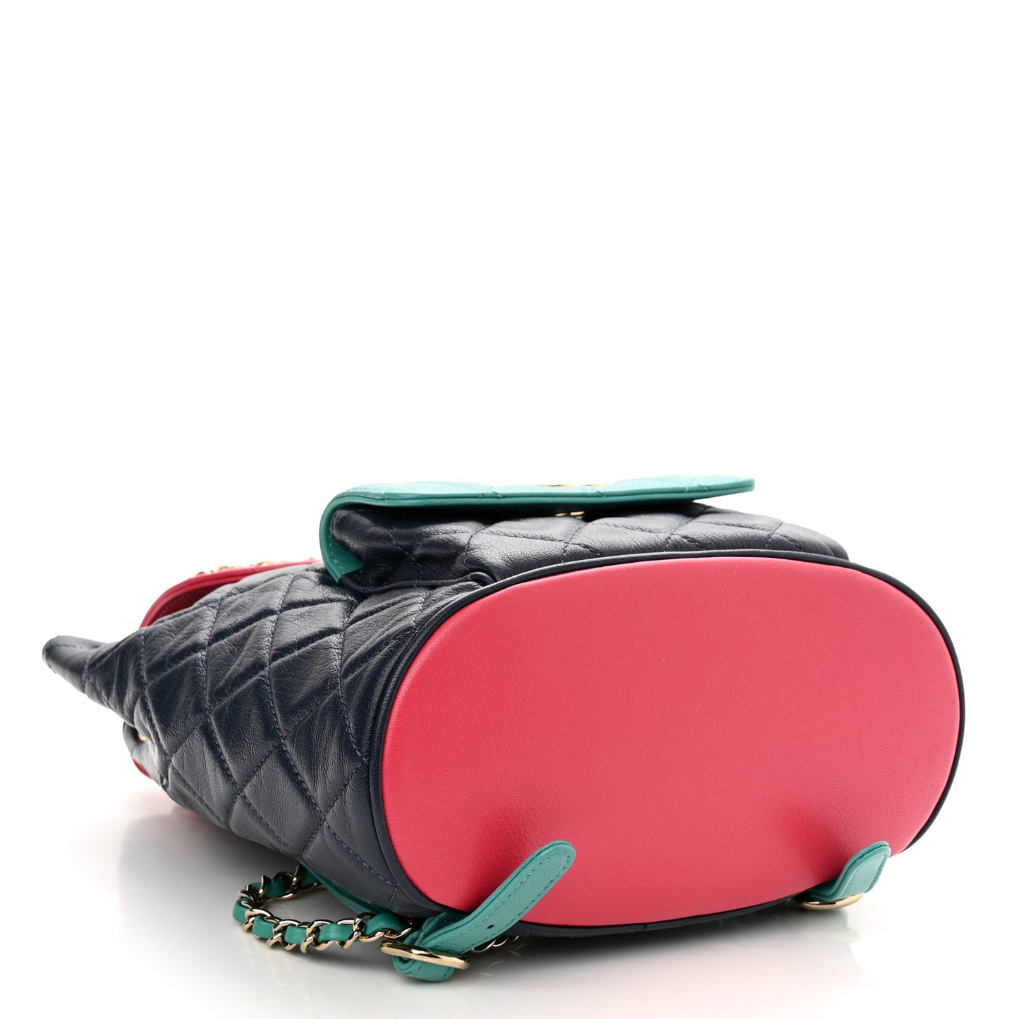Goatskin Quilted Duma Drawstring Backpack Navy Turquoise Pink