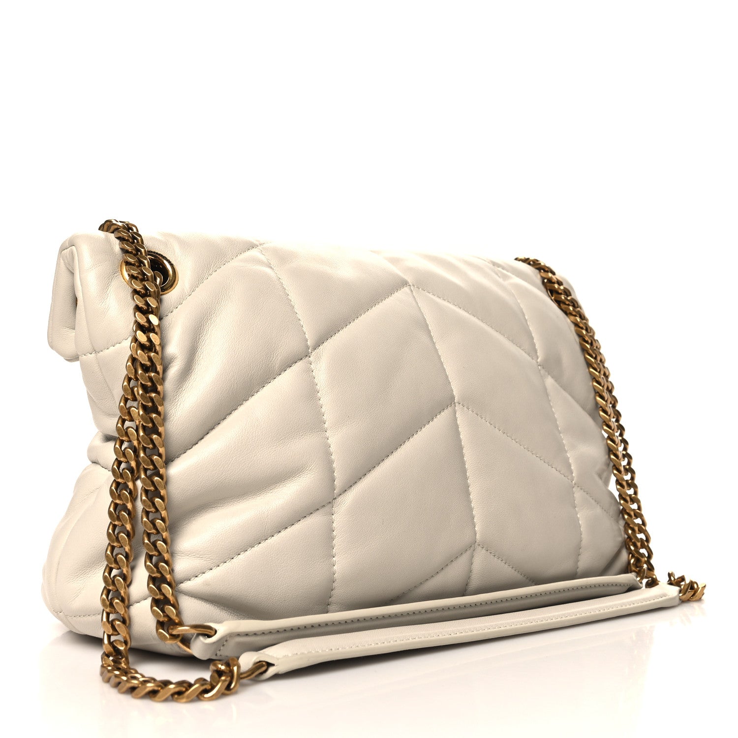Saint Laurent Lambskin Quilted Small Loulou Puffer Monogram Chain Satchel Crema Soft 3 of 13