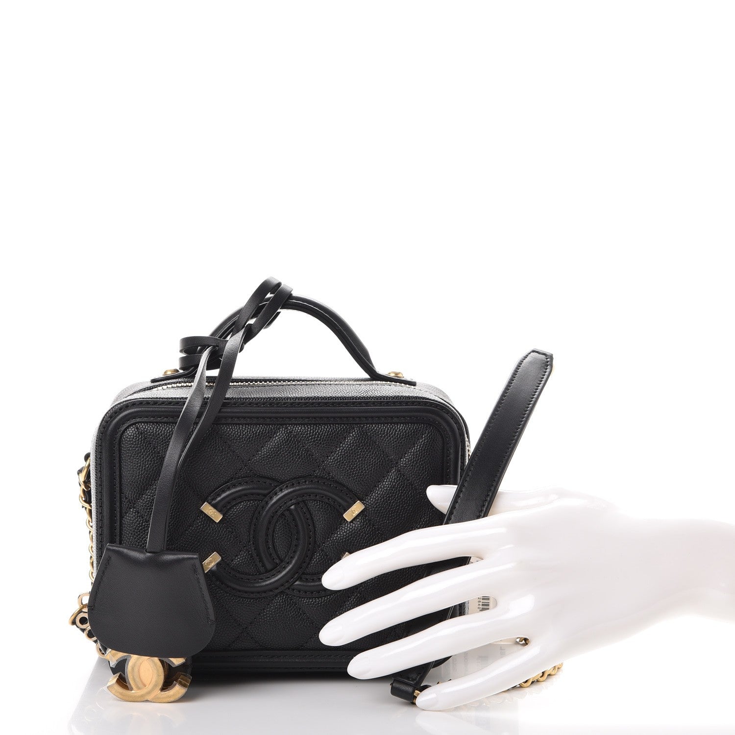 Chanel Caviar Quilted Small CC Filigree Vanity Case Black 3 of 9