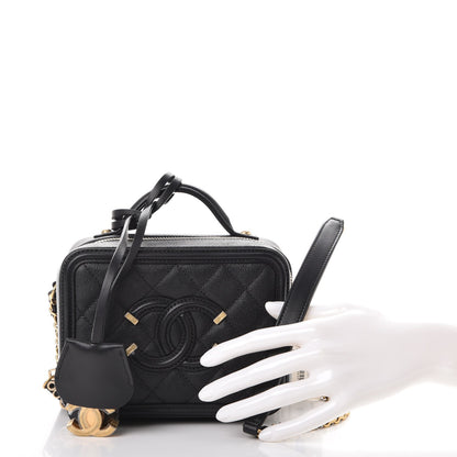 Chanel Caviar Quilted Small CC Filigree Vanity Case Black 3 of 9