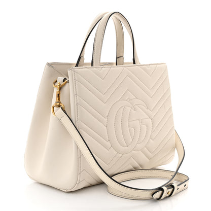 Gucci Calfskin Matelasse Small GG Marmont Tote White 3 of 17