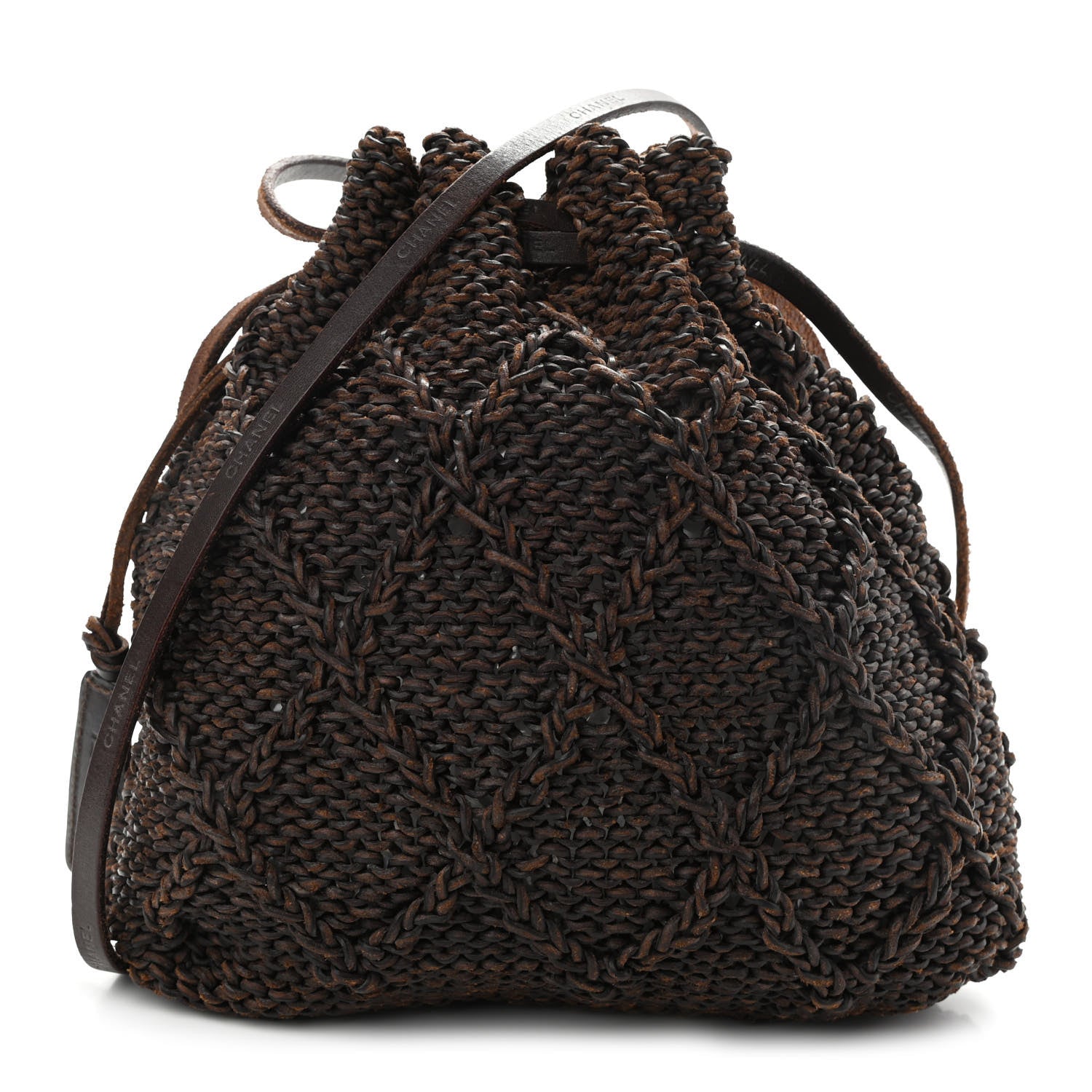 Chanel Calfskin Woven Drawstring Bag Dark Brown 1 of 9