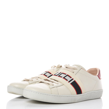Gucci Calfskin Stripe Womens New Ace Sneakers 37.5 New Mystic White Ecru Red Flame 3 of 15