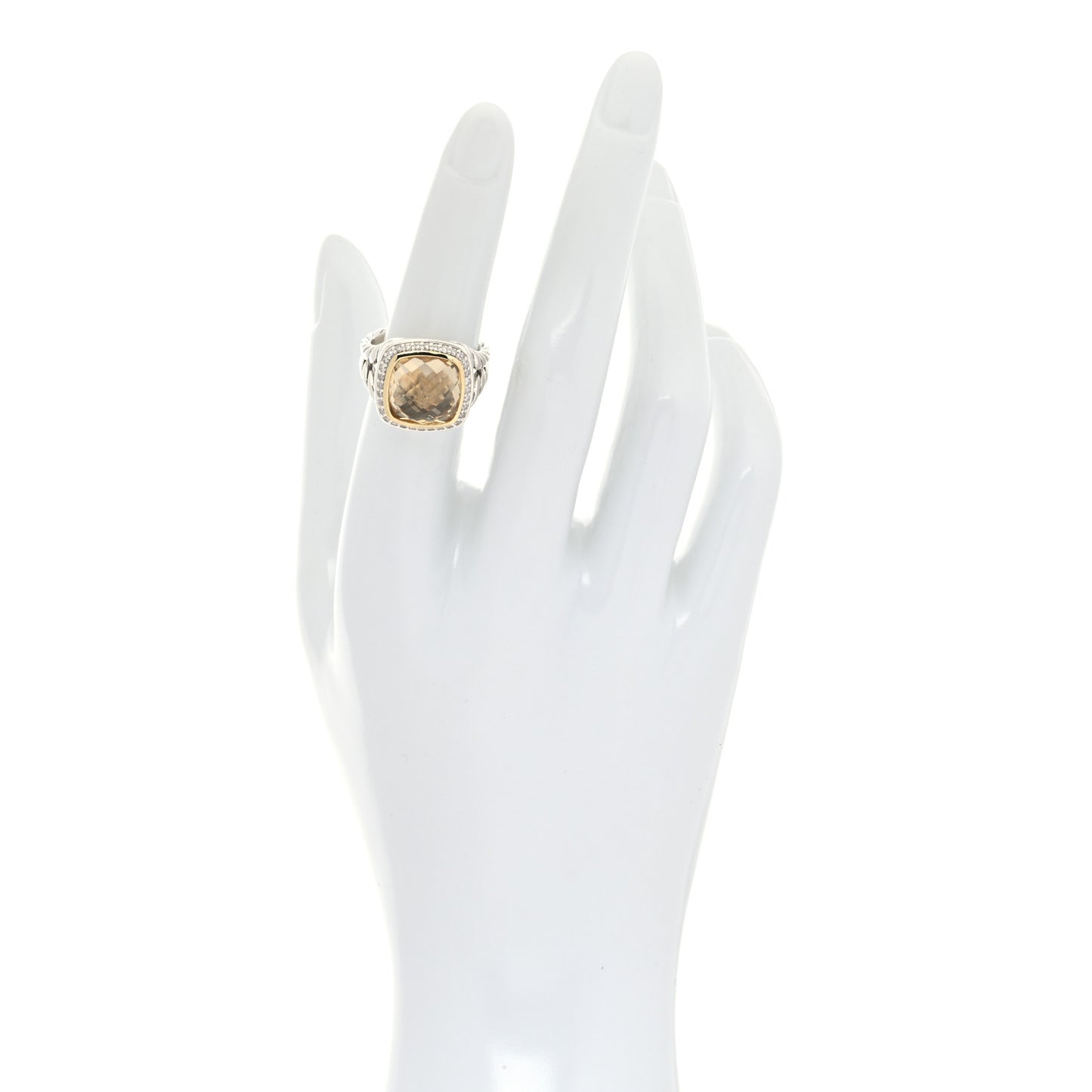 Sterling Silver 18K Yellow Gold Diamond Champagne Citrine 11mm Albion Ring 51 5.75