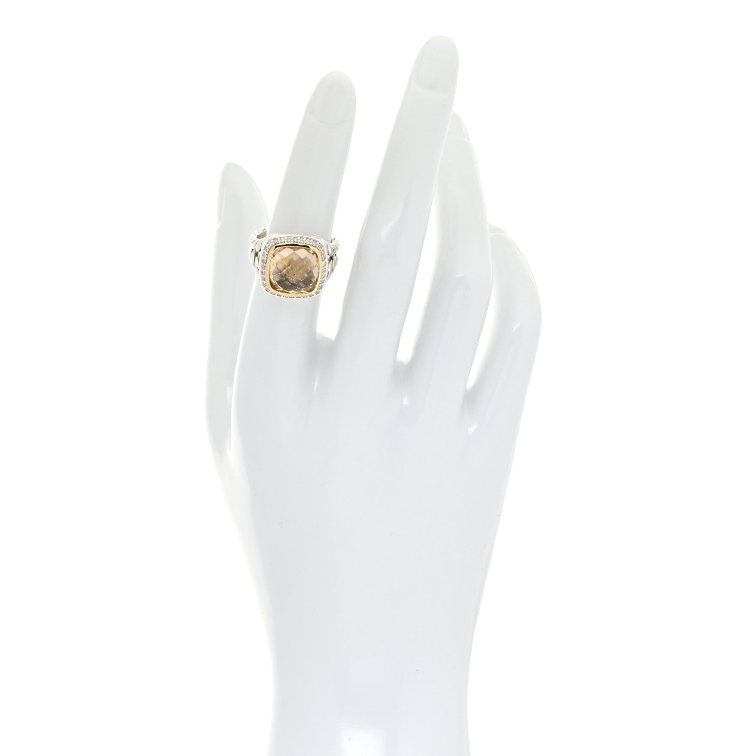 David Yurman Sterling Silver 18K Yellow Gold Diamond Champagne Citrine 11mm Albion Ring 51 5.75 2 of 5