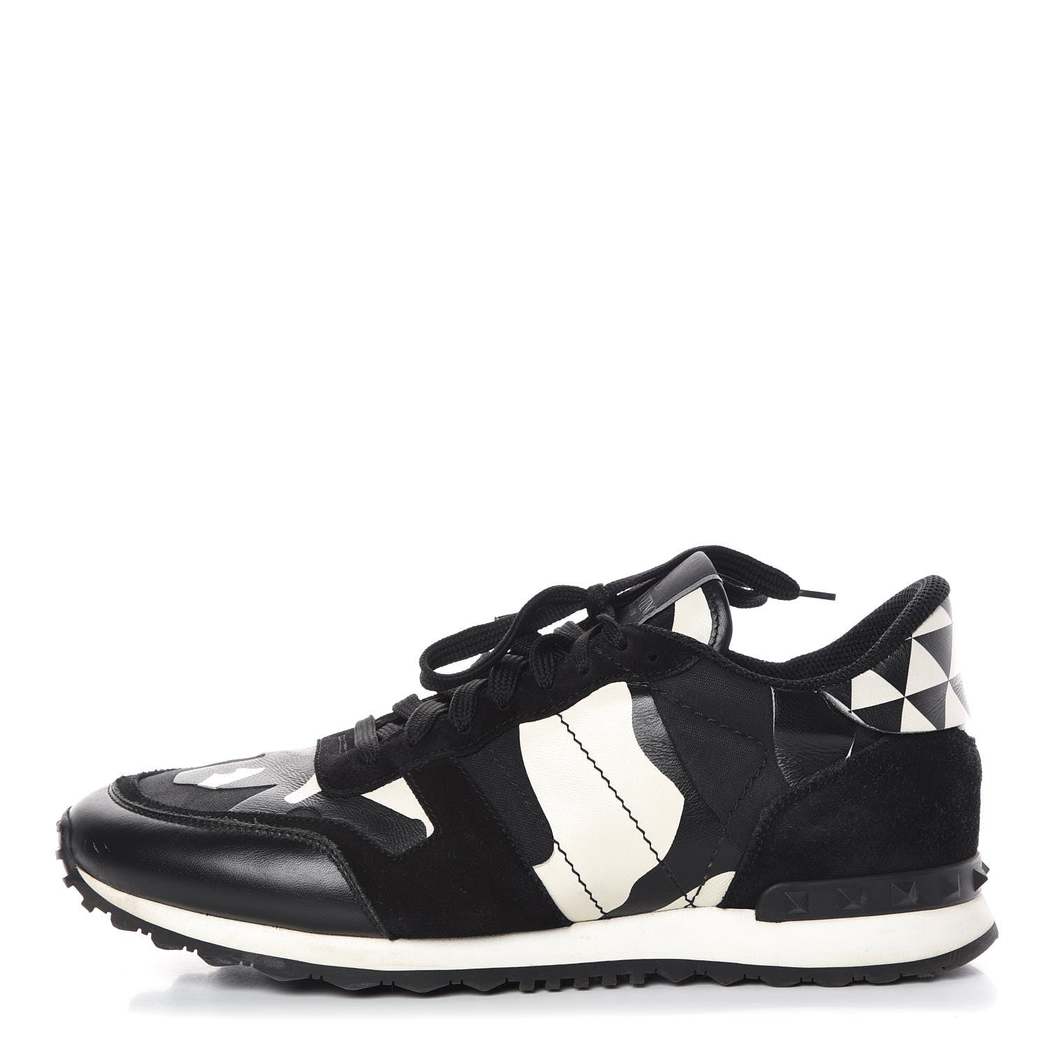 Valentino Garavani Nappa Suede Camouflage Mens Rockrunner Sneakers 44 Black White 1 of 18