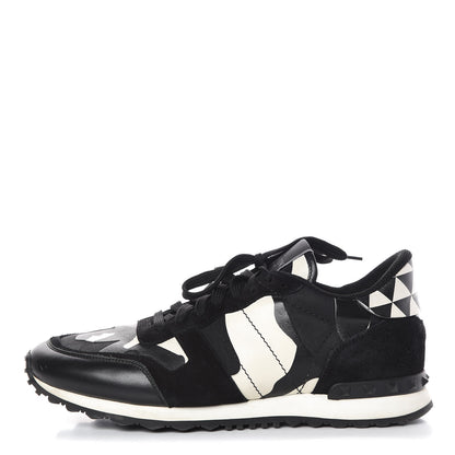 Valentino Garavani Nappa Suede Camouflage Mens Rockrunner Sneakers 44 Black White 1 of 18