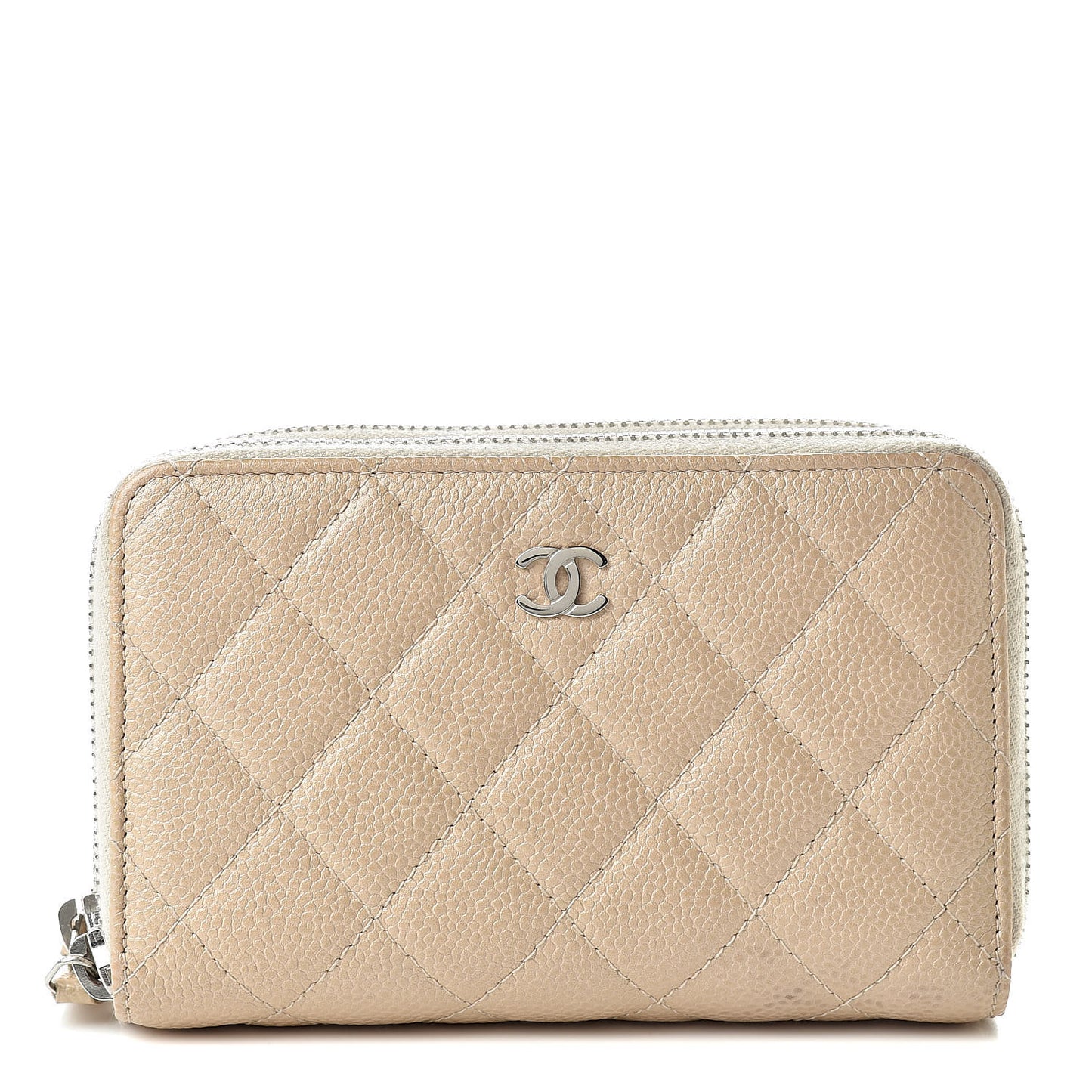 Caviar Quilted Large Gusset Double Zip Around Wallet Beige