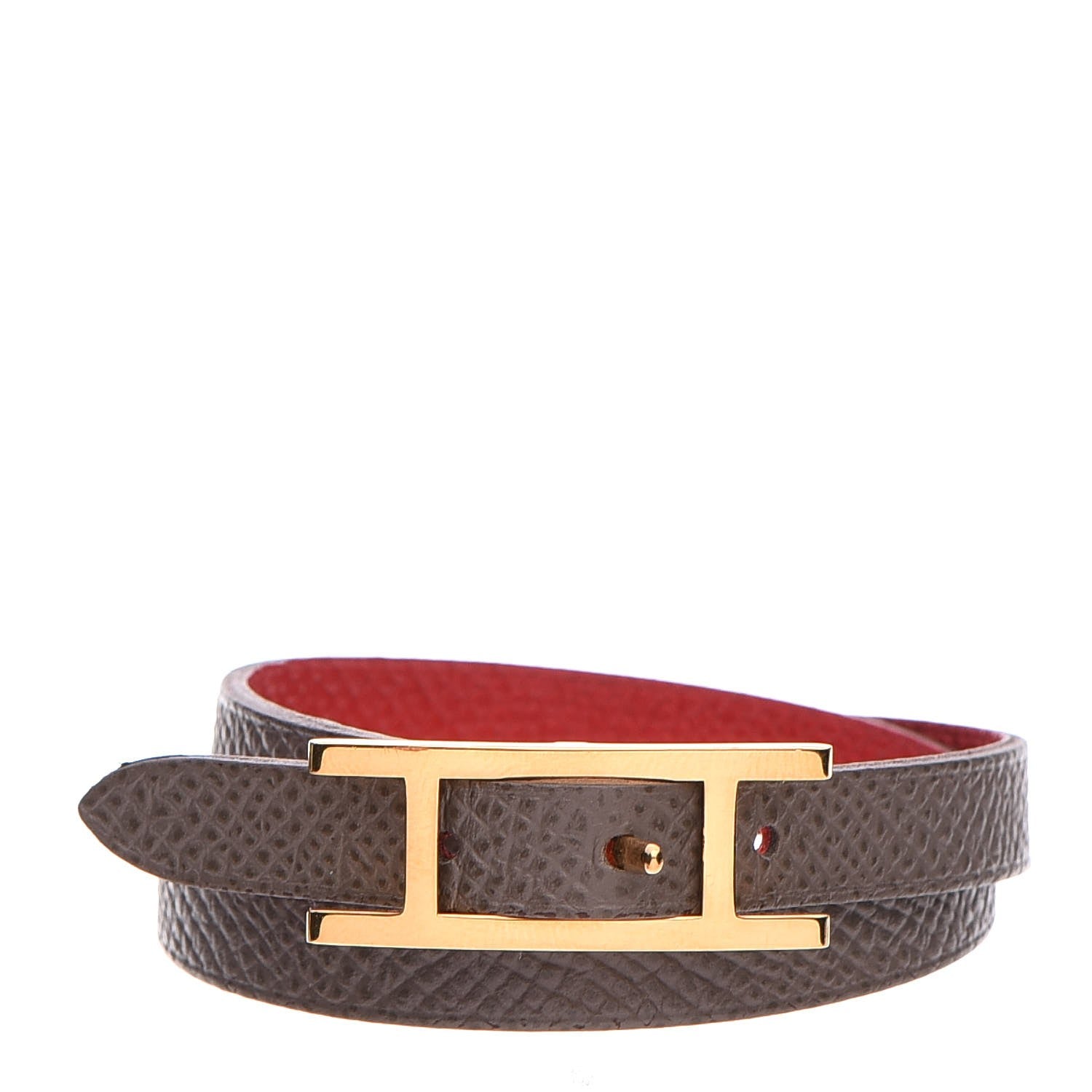 Hermes Epsom Behapi Double Tour Bracelet XS Rouge Casaque Etain 1 of 8
