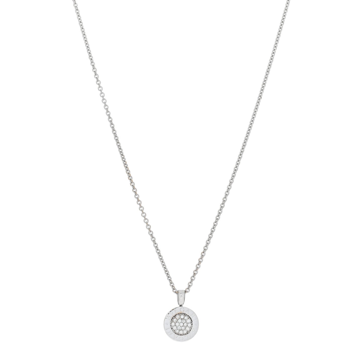 18K White Gold Diamond BVLGARI BVLGARI Pave Pendant Necklace