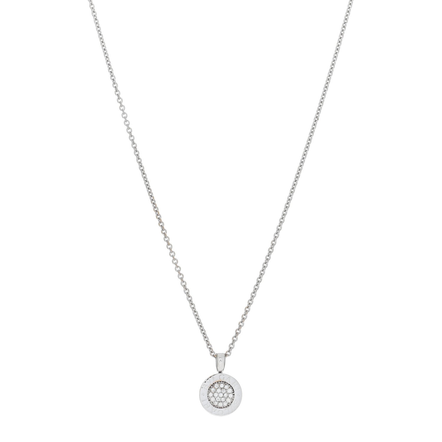 Bulgari 18K White Gold Diamond BVLGARI BVLGARI Pave Pendant Necklace 1 of 4