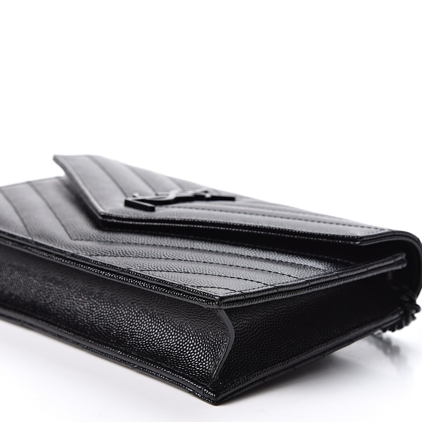 Grain De Poudre Matelasse Chevron Monogram Envelope Chain Wallet Black