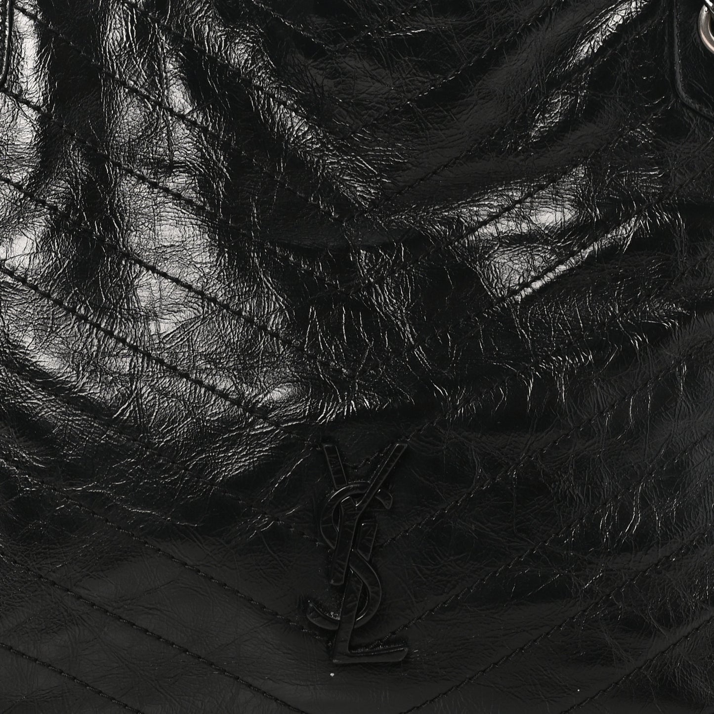 Crinkled Calfskin Matelasse Monogram Medium Niki Shopper Tote Black