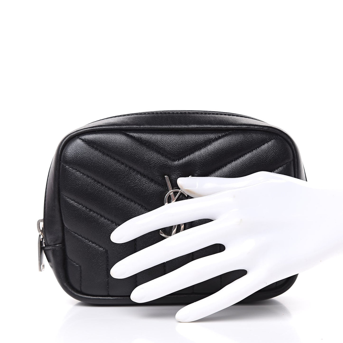 Lambskin Y Quilted Monogram Loulou Cosmetic Case Black