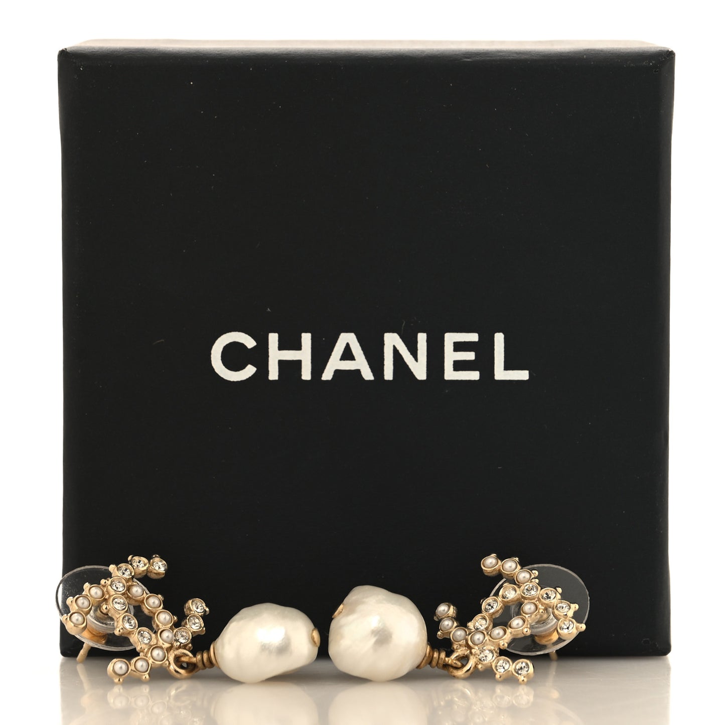 Crystal Pearl CC Drop Earrings Gold