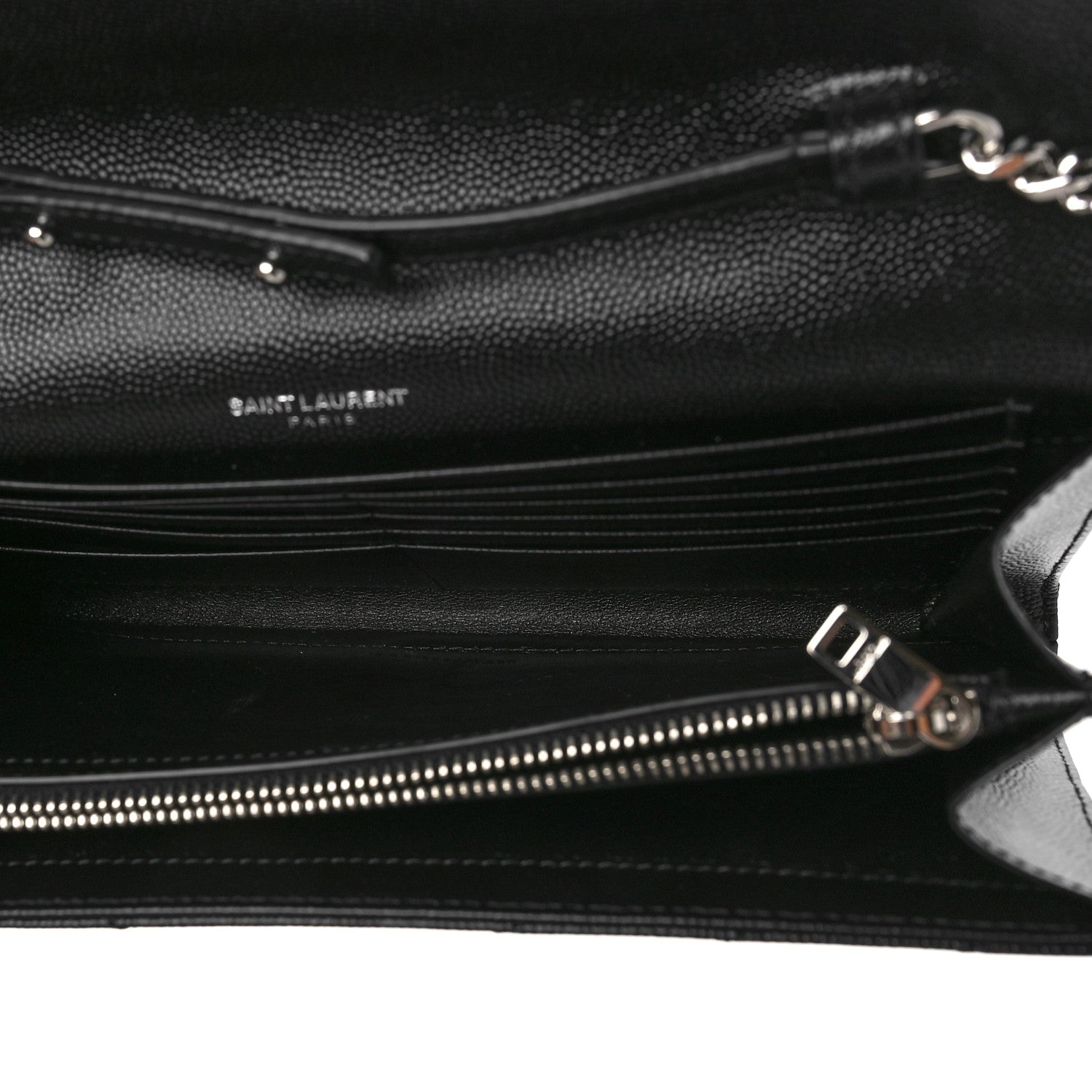 Saint Laurent Grain De Poudre Matelasse Chevron Monogram Chain Wallet Black 5 of 9