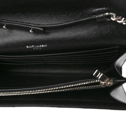 Saint Laurent Grain De Poudre Matelasse Chevron Monogram Chain Wallet Black 5 of 9