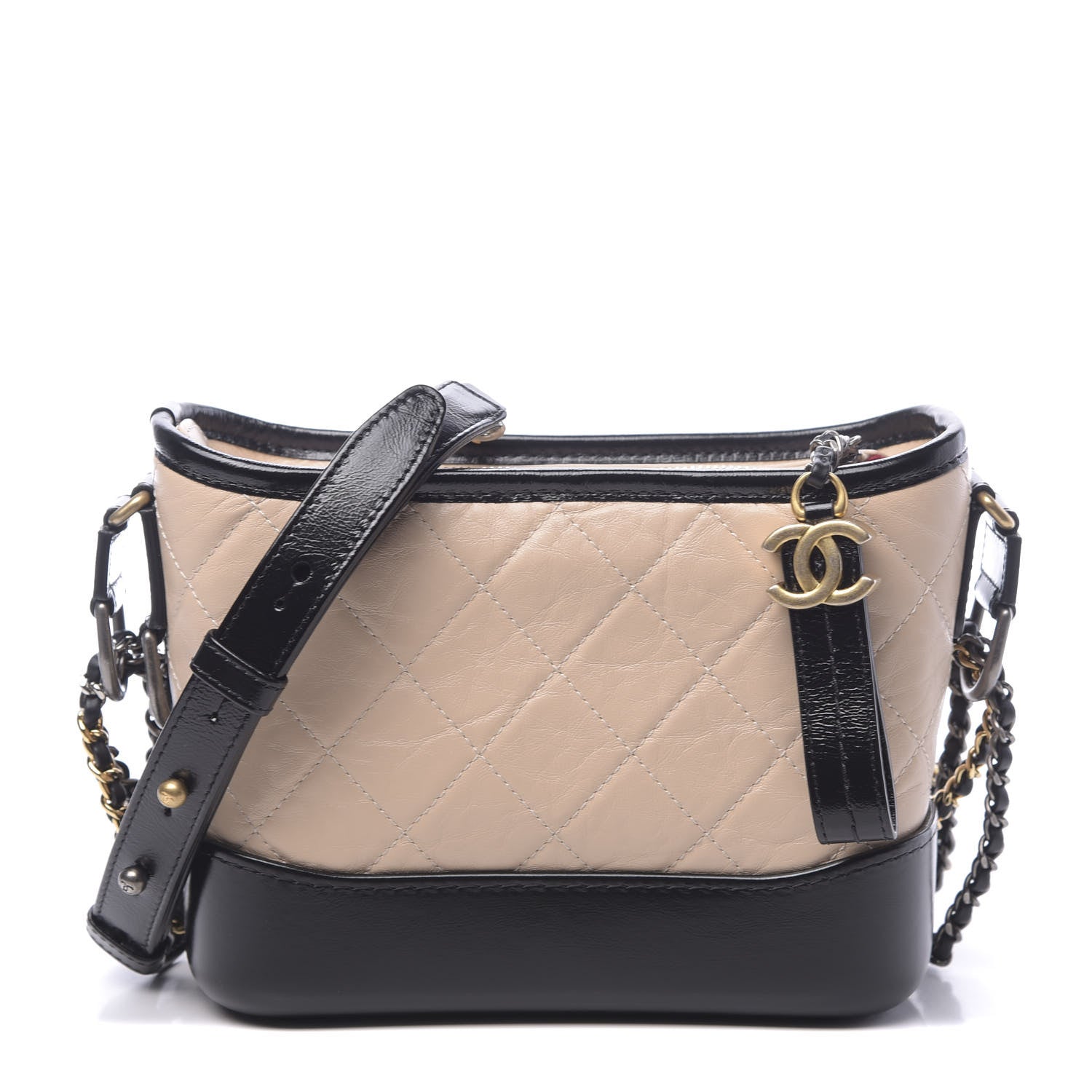 Chanel Aged Calfskin Quilted Small Gabrielle Hobo Beige Black 1 of 10