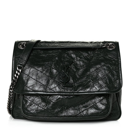 Saint Laurent Crinkled Calfskin Matelasse Monogram Medium Niki Chain Satchel Dark Green 1 of 11