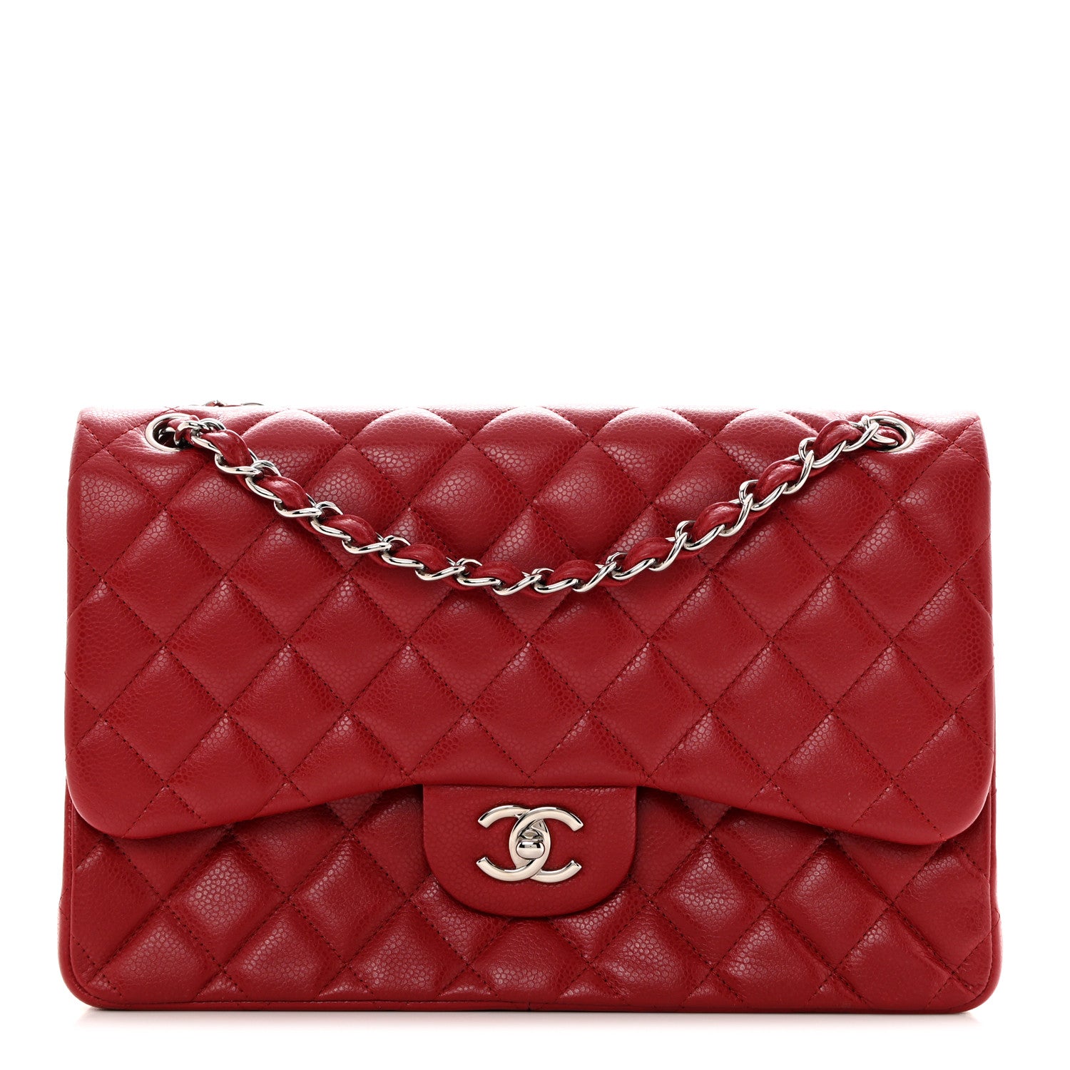 Chanel Caviar Quilted Jumbo Double Flap Dark Red 1 of 10