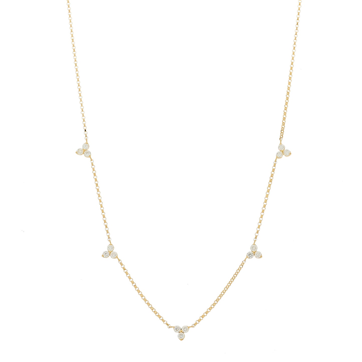18K Yellow Gold Diamond By the Inch Five Station Flower Necklace