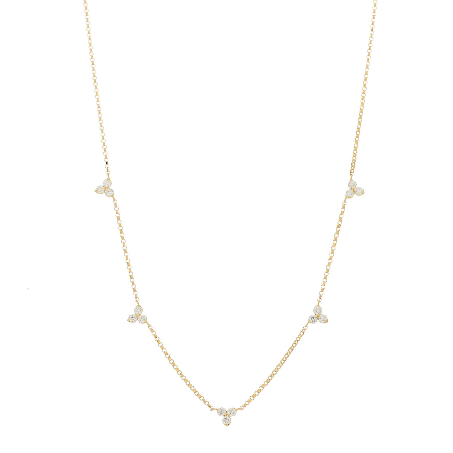 Roberto Coin 18K Yellow Gold Diamond By the Inch Five Station Flower Necklace 1 of 5