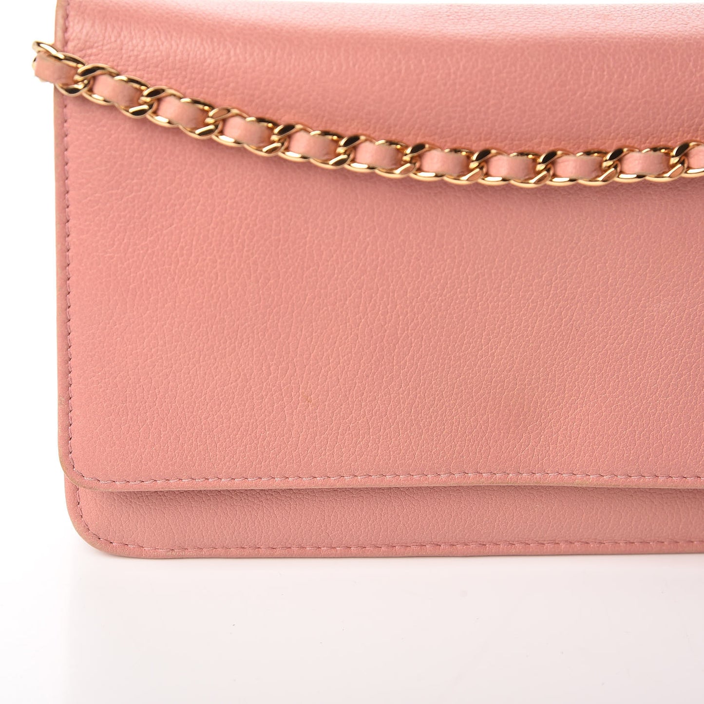 Goatskin Embossed Camellia Wallet On Chain WOC Light Pink