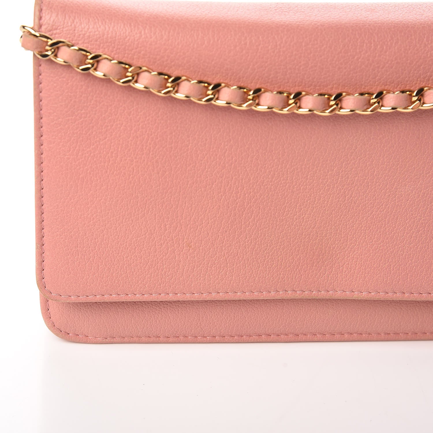 Chanel Goatskin Embossed Camellia Wallet On Chain WOC Light Pink 20 of 21