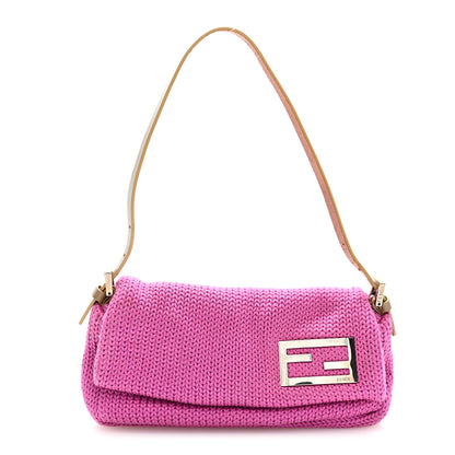 Fendi Wool Crochet Knit FF Pochette Pink 1 of 9