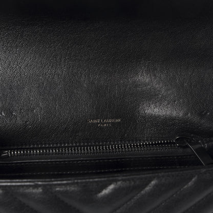 Saint Laurent Sheepskin Matelasse Chevron Monogram Medium College Bag Black 8 of 9