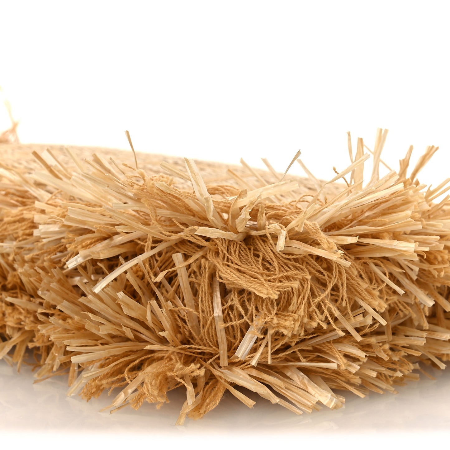 Raffia Fringe FF Embroidered Baguette Pouch Natural Dark Honey