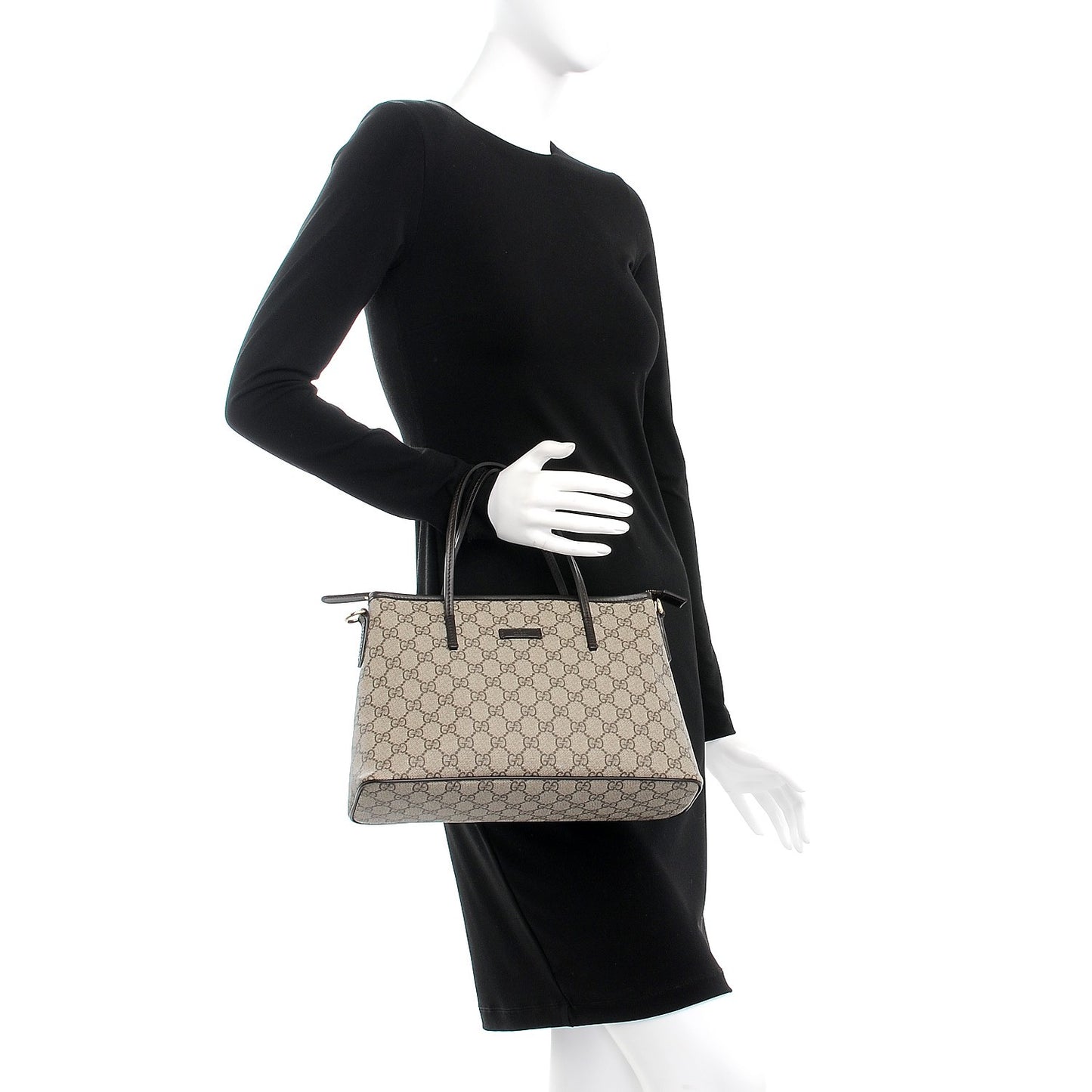 GG Supreme Monogram Small Zippered Tote Dark Brown