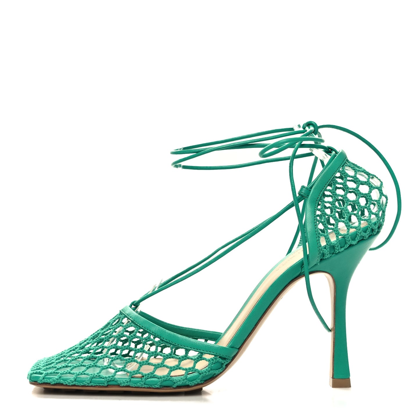 Mesh Nappa Stretch Ankle Tie 90mm Sandals 40.5 Acid Turquoise