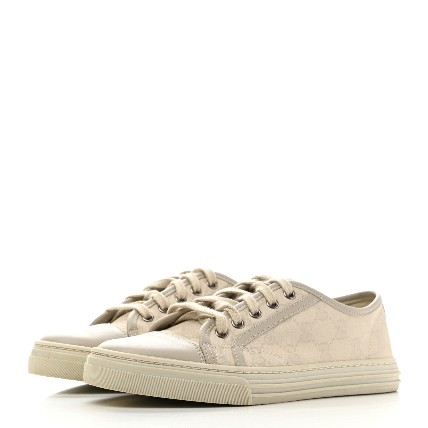 Gucci Washed Cotton GG Monogram Calfskin Womens Low Top Sneakers 37 White Mystic White Great White 3 of 13