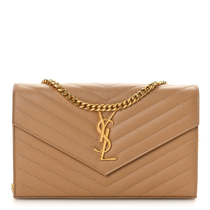 Saint Laurent Grain De Poudre Matelasse Chevron Cassandre Chain Wallet Cork 1 of 8