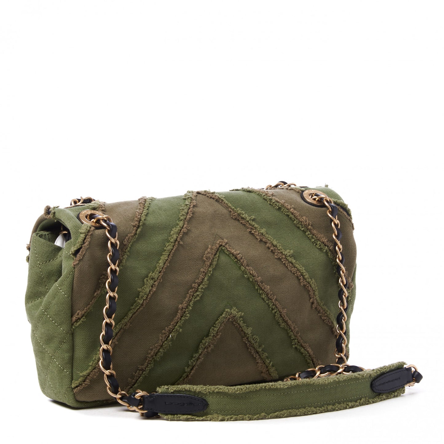 Canvas Chevron Cuba Patchwork Medium Single Flap Khaki